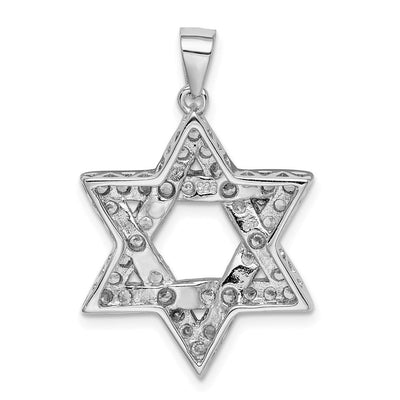 Sterling Silver Rhodium-plated CZ Star of David Pendant, 26 x 21mm
