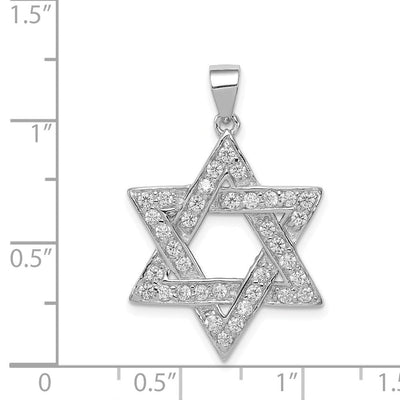 Sterling Silver Rhodium-plated CZ Star of David Pendant, 26 x 21mm
