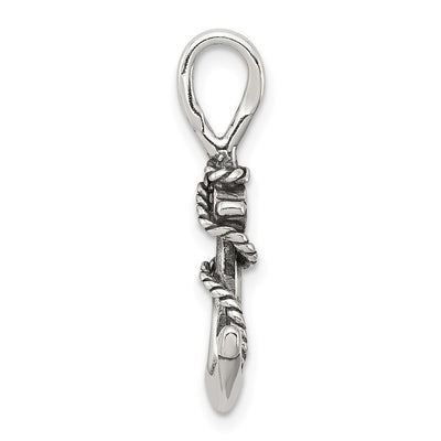 Sterling Silver Antiqued Anchor and Rope Pendant, 33 x 21mm