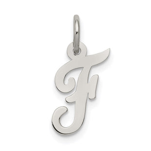 Sterling Silver Rhodium-plated Script Letter F Initial Charm (Style QC5080F)