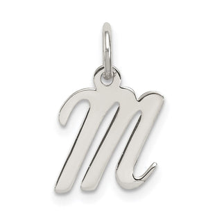 Sterling Silver Rhodium-plated Script Letter M Initial Charm (Style QC5080M)