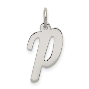 Sterling Silver Rhodium-plated Script Letter P Initial Charm (Style QC5082P)