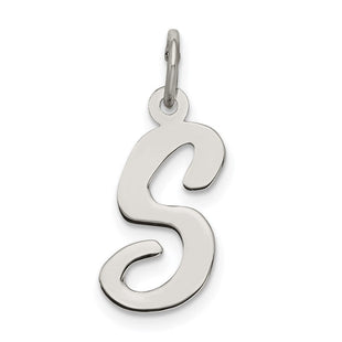 Sterling Silver Rhodium-plated Script Letter S Initial Charm (Style QC5082S)