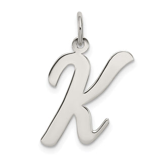 Sterling Silver Rhodium-plated Script Letter K Initial Charm (Style QC5084K)