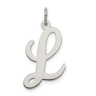 Sterling Silver Rhodium-plated Script Letter L Initial Charm (Style QC5084L)
