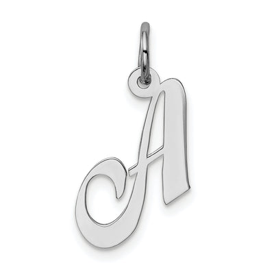 Sterling Silver Rhodium-plated Fancy Script Letter Initial Charm, 16 x 15mm