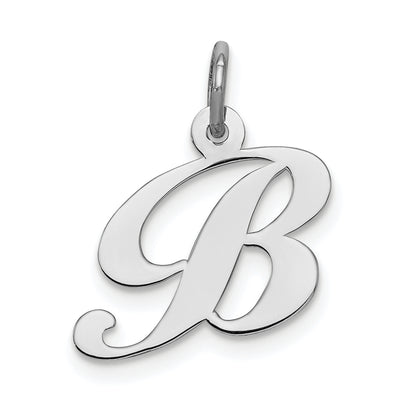Sterling Silver Rhodium-plated Fancy Script Letter Initial Charm, 16 x 15mm