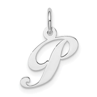 Sterling Silver Rhodium-plated Fancy Script Letter P Initial Charm (Style QC5086P)