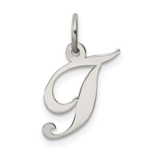Sterling Silver Rhodium-plated Fancy Script Letter T Initial Charm (Style QC5086T)