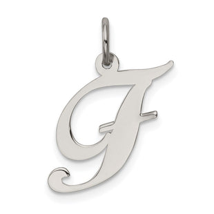 Sterling Silver Rhodium-plated Fancy Script Letter F Initial Charm (Style QC5088F)