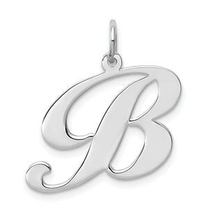 Sterling Silver Rhodium-plated Fancy Script Letter B Initial Charm (Style QC5090B)