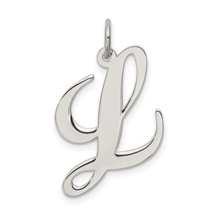 Sterling Silver Rhodium-plated Fancy Script Letter L Initial Charm (Style QC5090L)