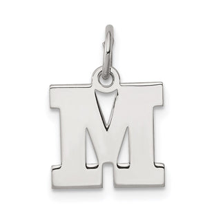 Sterling Silver Rhodium-plated Block Letter M Initial Charm