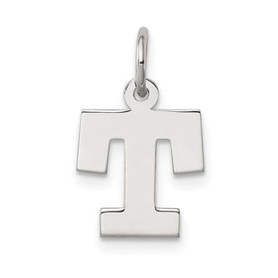 Sterling Silver Rhodium-plated Block Letter T Initial Charm
