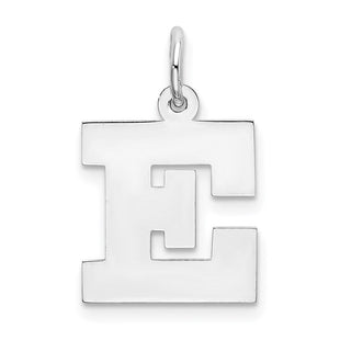 Sterling Silver Rhodium-plated Block Letter E Initial Charm (Style QC5095E)