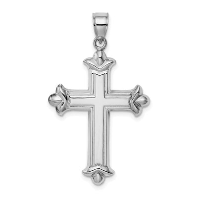 Sterling Silver Rhodium-plated Fleur-de-lis Cross Pendant, 38 x 22mm