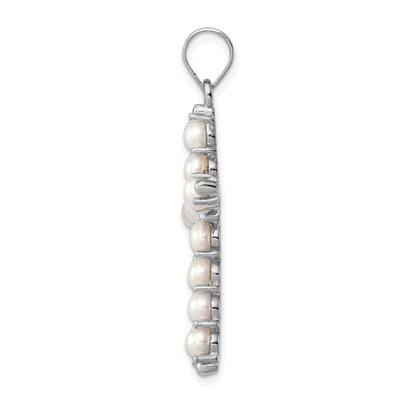 Sterling Silver Rhodium-platedFW Cultured Pearl Cross Pendant