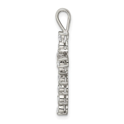Sterling Silver Rhodium-plated CZ Latin Cross Pendant, 32 x 17mm