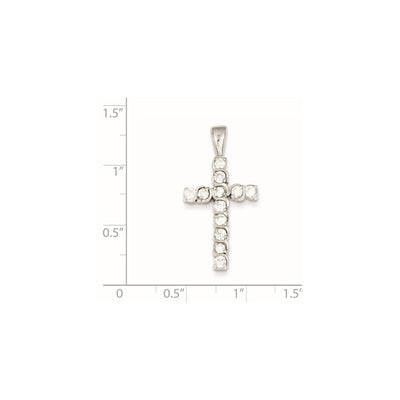 Sterling Silver Rhodium-plated CZ Latin Cross Pendant, 32 x 17mm
