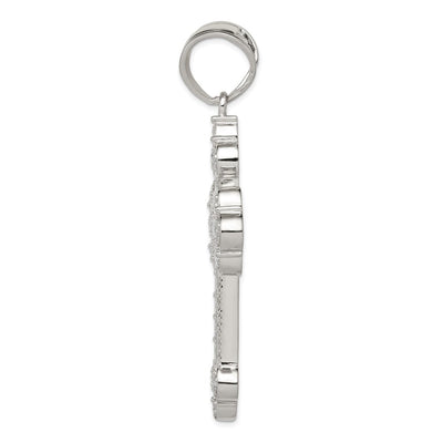 Sterling Silver Rhodium-plated CZ Budded Cross Pendant, 74 x 41mm