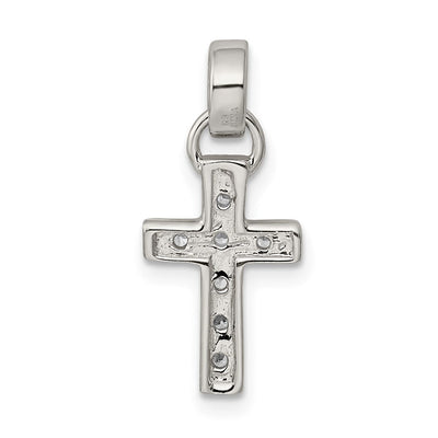 Sterling Silver Rhodium-plated CZ Latin Cross Pendant, 23 x 10mm