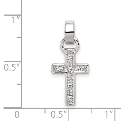 Sterling Silver Rhodium-plated CZ Latin Cross Pendant, 23 x 10mm