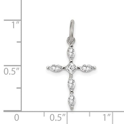 Sterling Silver Rhodium-plated CZ Cross Charm, 21 x 14mm