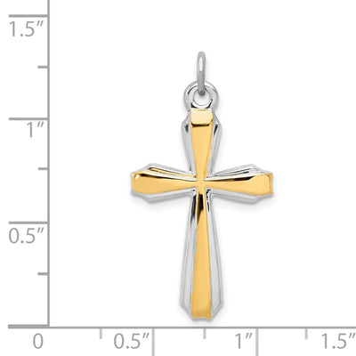 Sterling Silver Platinum-plated & 18K Gold-plated Cross Pendant, 29 x 17mm