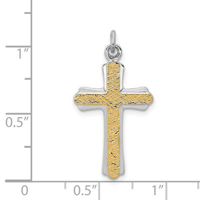 Sterling Silver Platinum-plated & 18K Gold-plated Cross Charm, 26 x 16mm