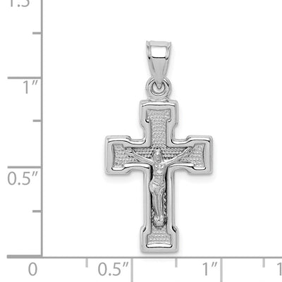 Sterling Silver Rhodium-plated Hollow Latin Crucifix Pendant, 29 x 15mm