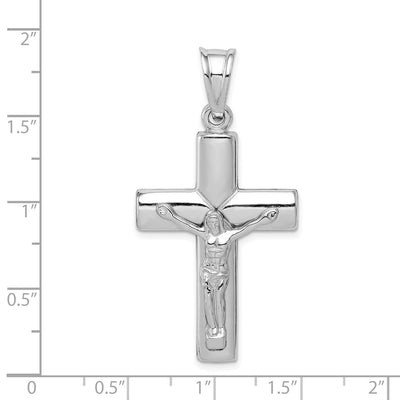 Sterling Silver Rhodium-plated Hollow Latin Crucifix Pendant, 45 x 24mm (5406)