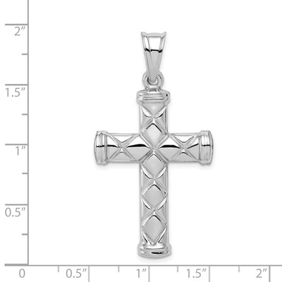 Sterling Silver Rhodium-plated Hollow Latin Cross Pendant, 47 x 25mm