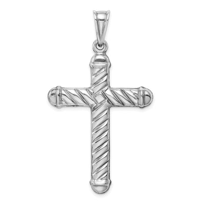 Sterling Silver Rhodium-plated Hollow Cross Pendant, 55 x 32mm