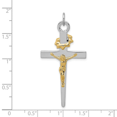 Sterling Silver Platinum-plated & 18K Gold-plated Crucifix Pendant, 46 x 23mm