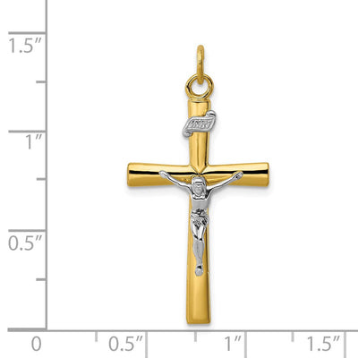 Sterling Silver Platinum-plated & 18K Gold-plated Crucifix Pendant, 35 x 19mm