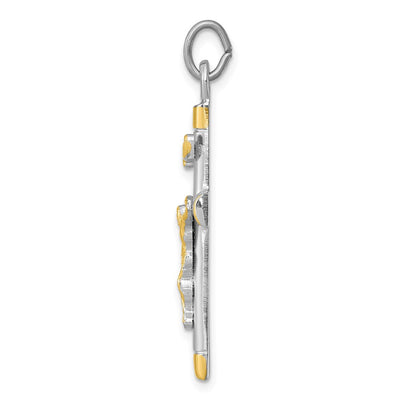 Sterling Silver Platinum-plated & 18K Gold-plated Crucifix Pendant, 37 x 18mm
