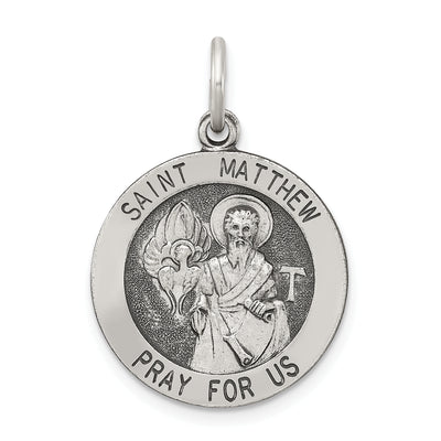 Sterling Silver Antiqued Saint Matthew Medal, 25 x 20mm