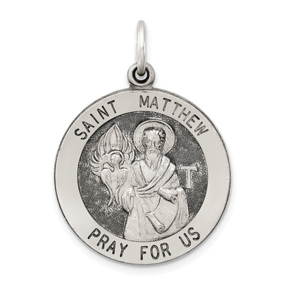 Sterling Silver Antiqued Saint Matthew Medal, 31 x 21mm