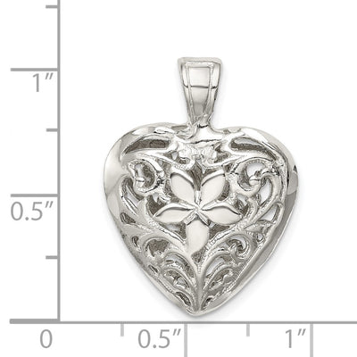 Sterling Silver Filigree Floral Heart Pendant