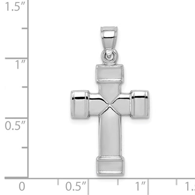 Sterling Silver Rhodium-plated Hollow Reversible Cross Pendant, 32 x 17mm