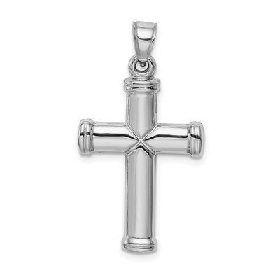 Sterling Silver Rhodium-plated Hollow Reversible Cross Pendant, 35 x 18mm