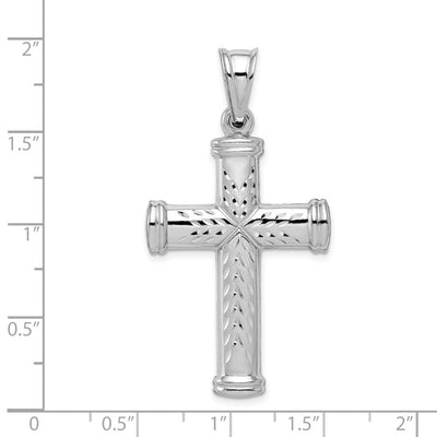 Sterling Silver Rhodium-plated Diamond -cut Reversible Cross Pendant, 48 x 25mm