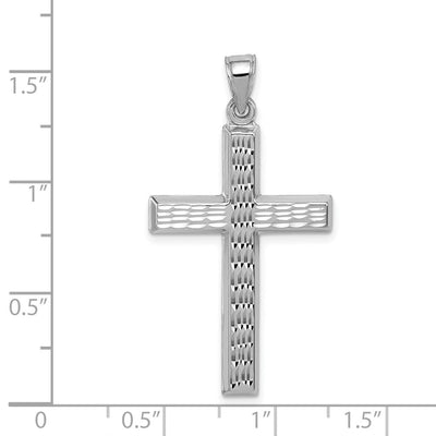 Sterling Silver Rhodium-plated Diamond Cut Cross Pendant, 40 x 21mm