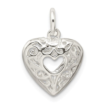 Sterling Silver Filigree Heart Charm, 15 x 13mm