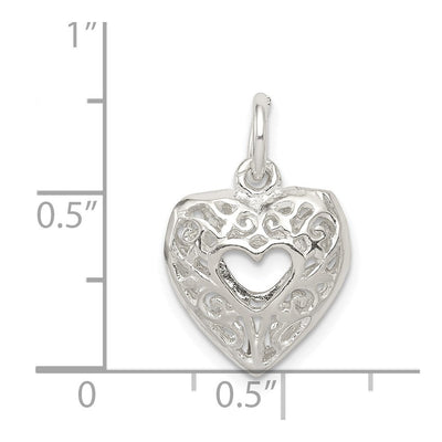 Sterling Silver Filigree Heart Charm, 15 x 13mm
