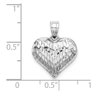 Sterling Silver Rhodium-plated Diamond-cut Puffed Heart Pendant, 19 x 16mm