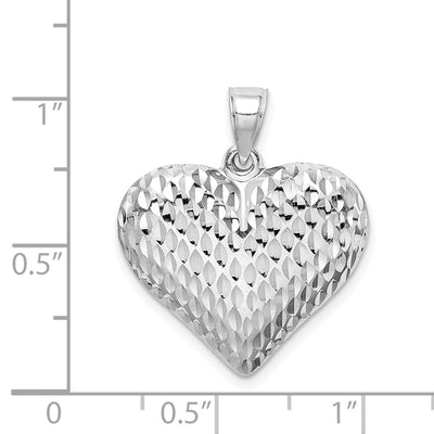 Sterling Silver Rhodium-plated Diamond-cut Puffed Heart Pendant, 21 x 23mm