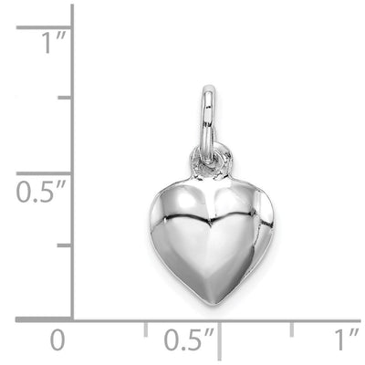 Sterling Silver Rhodium-plated Puffed Heart Charm, 15 x 11mm