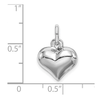 Sterling Silver Rhodium-plated Puffed Heart Charm, 14 x 13mm