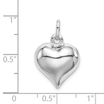 Sterling Silver Rhodium-plated Puffed Heart Charm, 19 x 15mm